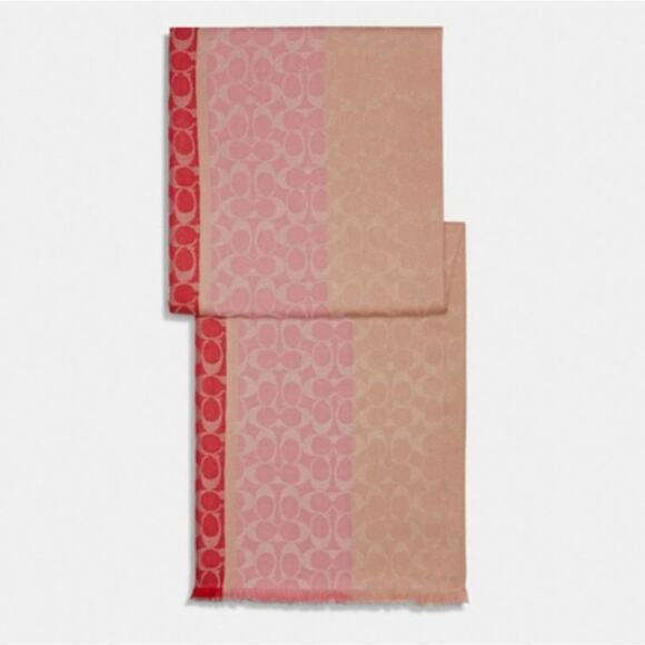 COACH OBLONG SCARF SIGNATURE STRIPE PRINT IN SHELL PINK - Picture 2 of 2